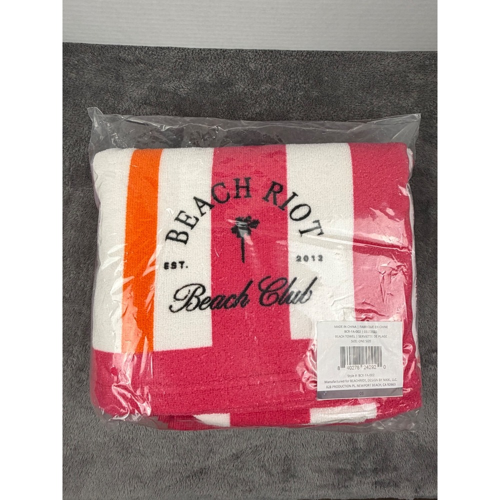 Beach Riot Beach Towel OS Pink Orange Striped Beach Club FabFitFun NEW